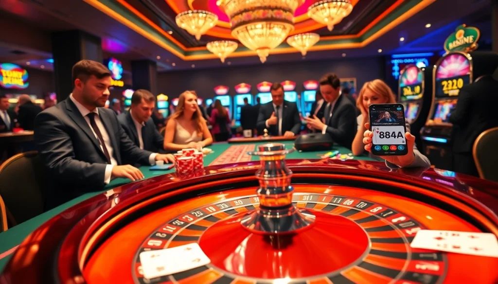 Exciting casino scene featuring players engaged with "88AA" betting slips and roulette thrills.