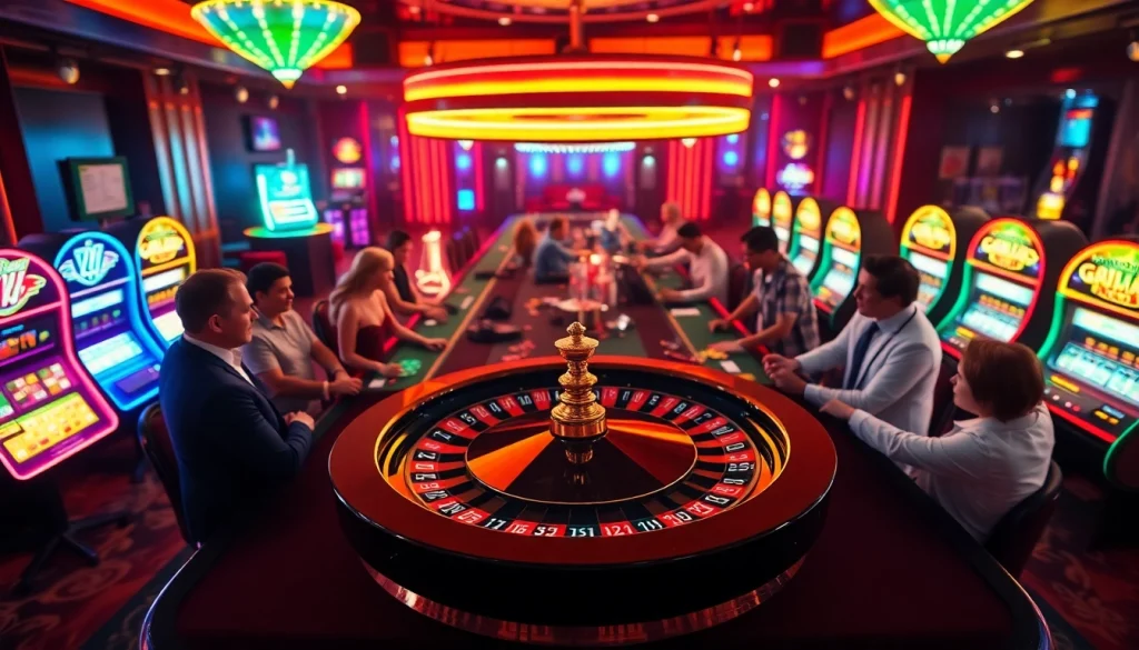A lively casino scene showcasing players betting at a roulette table, exuding excitement at http://88aa.shop/ casino experience.