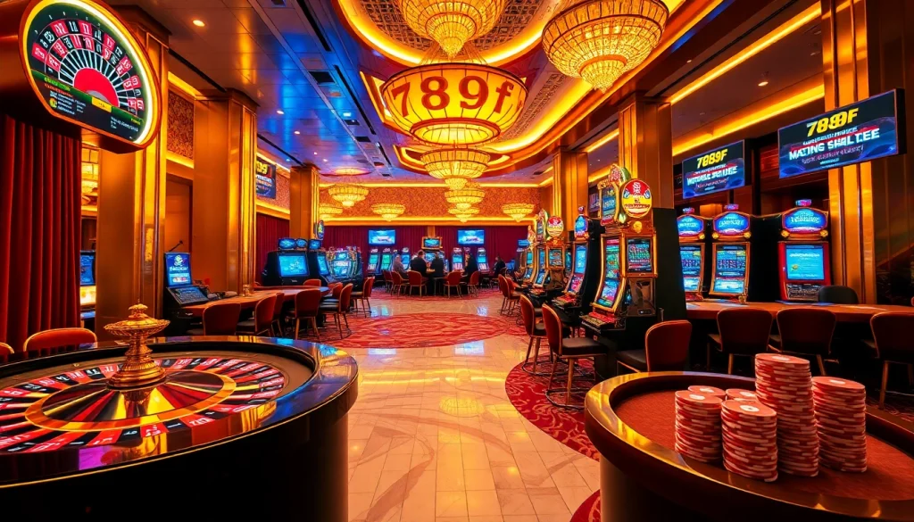 Experience the excitement of gambling at 789f's casino tables, featuring engaging players and vibrant poker chips.