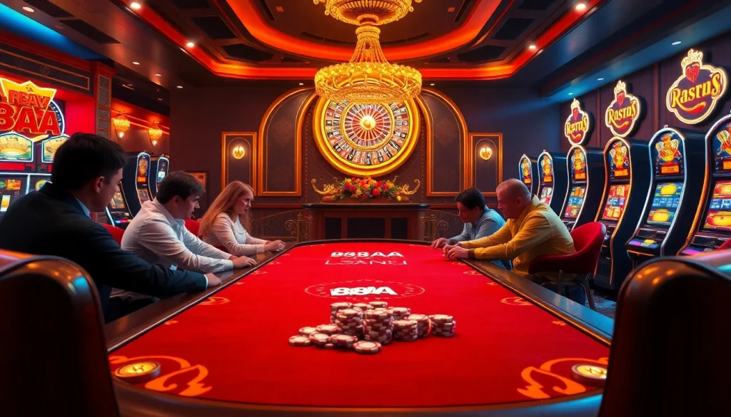 Experience the high-stakes excitement of a casino featuring the thrilling action of poker with 88AA chips on the table.